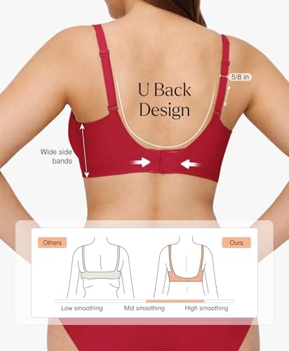 Wireless Bras for Women No Underwire Seamless Push Up Bra with Support and Lift Comfy Bralettes Jelly Deep V Comfortable Tshirt Bra Red XL - Thumbnail 3