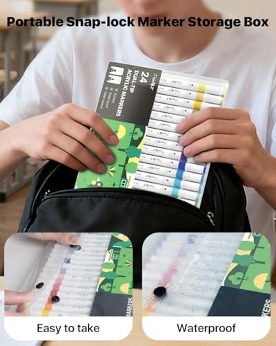 JusArt 24 Colors Acrylic Paint Markers, Dual Tip Coloring Markers with Dot and Fine Tip for Rock, Fabric, Wood, Glass, Ceramic, Canvas, Vibrant Art Supplies and DIY Crafts Art Supplies - Thumbnail 6