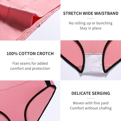 CAILECOTTON Womens Underwear Cotton Underwear for women High Waisted Full Coverage Brief Soft Stretch Breathable Everyday Hipster Ladies Pantie Comfy Briefs - Multi 5 pack - Thumbnail 4
