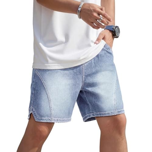 Heyfanee Mens Baggy Jorts Y2k Elastic Waist Jean Shorts Men Big and Tall 7 Inch Denim Shorts for Men Loose Fit Blue 38 - Image 1