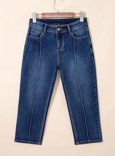 Sidefeel Women's Capri Jeans Mid Rise Stretchy Straight Leg Skinny Tummy Control Capri Pants Size 16 Dark Blue - Thumbnail 6