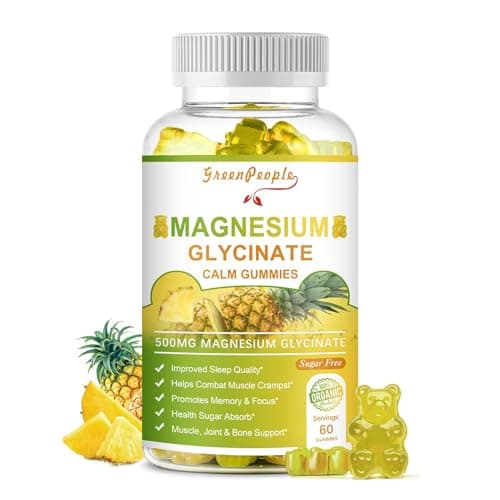 GREENPEOPLE Magnesium Glycinate Gummies with Citrate 1000mg, Taurate & Matale - Sugar Free - Magnesium Potassium Supplement with Vitamin D, K2 for Calm Mood & Zzz Support - 60 Pineapple Gummies-2 Pack - Image 1