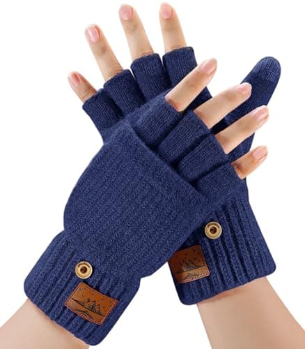 CHENMEI Winter Fingerless Gloves for Men Women - Mittens Finger Wool Gloves with Flip,Warm Half Finger Knitted Cold Weather - Image 1
