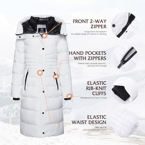 IKAZZ Long Winter Jacket for Women, Thick Down Alternative Insulation, Lightweight Yet Warm for Everyday Wear, Multi-Pocket Functionality for Storage, White L - Thumbnail 4