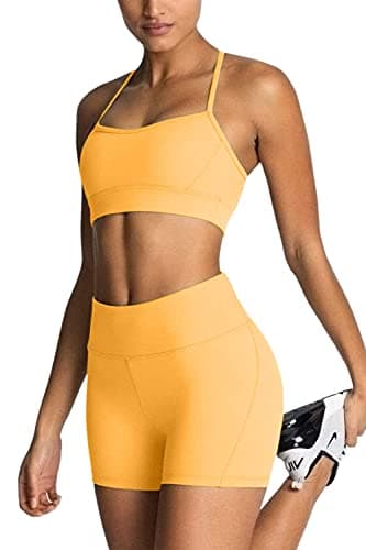 Women Workout Sets 2 Piece Sporty Bra Matching High Waisted Biker Shorts Yoga Sets Gym Pilates Outfits - Thumbnail 3