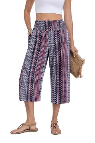 Lepunuo Women's Baggy Wide Leg High Waist Pants Spring Summer Traval Casual Capri Pants with Pockets - Image 1