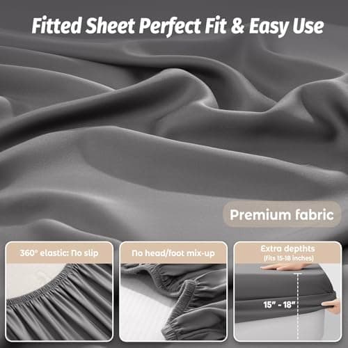 Baigee Luxury 100% Egyptian Cotton Fitted Sheet King Only – Cotton Fitted Sheet Long Staple, Breathable and Durable, Deep Pocket 15"-18"(78"x80",Dark Grey) - Thumbnail 5