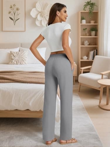 JEKAOYI Womens Wide Leg Casual Pants High Waisted Lounge Pants Comfy Business Work Pants with Pockets Gray - Thumbnail 5