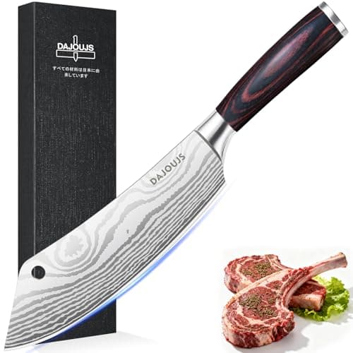 DAJOUJS 8-Inch Meat Cleaver Butcher Knife - High-Carbon Stainless Steel Professional Cleaver Chefs Knife Cutting Knives with Ergonomic Wood Handle & Gift Box for Cooking - Image 1