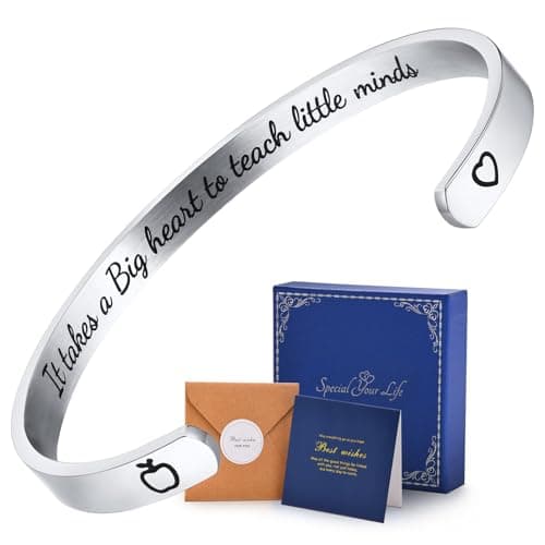 Hisatan Teacher Appreciation Gifts Cuff Bracelets for Women, Thank You Bangle Bracelet Stainless Steel Jewelry Inspirational Graduation Retirement End of The Year Back to School Teacher Gift - Image 1