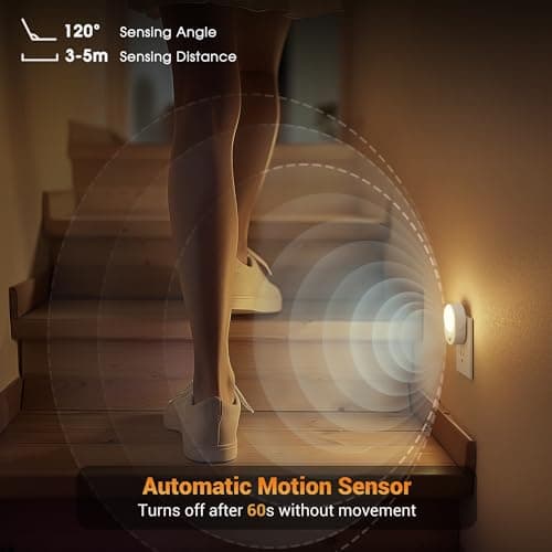 JandCase LED Motion Sensor Night Light, 2 Pack, Motion Activated Sensor Night Lights Plug into Wall, 3000K Warm White, Dimmable Nightlight with Dusk to Dawn Sensor for Kids Bathroom Hallway Bedroom - Thumbnail 4