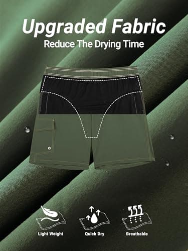 Arcweg Mens Big and Tall Swim Trunks 9" Quick Dry Swim Shorts with Compression Brief Liner Cargo Pocket Bathing Suits Borard Shorts for Men Pluse Size XL-6XL Army Green - Thumbnail 5