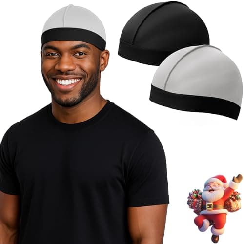 DURALA Adjustable Wave Caps for Men, Premium Elastic Stocking Cap for 360 540 720 Wave (Black+Silver) - Image 1