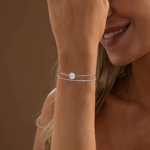 MONOZO Silver Initial Bracelets for Women Jewelry Gifts Trendy - Dainty 18K-White-Gold-Plated Disc Monogram Letter K Initial Bracelet Personalized Silver Jewelry Gifts for Women Her - Thumbnail 3