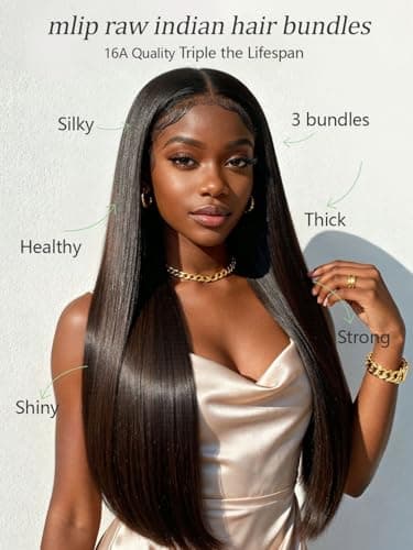 MLIP Raw Bundles Human Hair Straight, No Tangle Shedding, Keep Texture Silky Soft After Multiple Washes, 16A Raw Indian Hair Bundles 12 12 12 Inches, Triple Lifespan 3X - Thumbnail 2