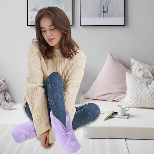 Forfoot Slipper Boots, Women's Winter House Slippers Cold Weather Soft Cozy Indoor Home Casual Ankle Purple Slipper Booties Fluffy Bedroom Boots US 9.5 - Thumbnail 5
