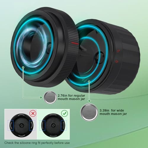 SelePow VP06+ Mason Jar Vacuum Sealer, Electric Vacuum Sealer for Jars with Wide and Regular Mouth Mason Lids, Cordless Handheld Jar Vaccum Sealer for Food Storage, Ideal Present for Mom, Wife, Black - Thumbnail 5