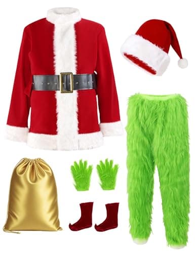 ACH Christmas Costume Adults Men Santa Claus Suit 7PCS Deluxe Professional Furry Xmas Halloween Cosplay Outfit for Adult Set - Image 1