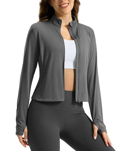 Soothfeel Women's UPF 50+ Sun Protection Athletic Jacket Lightweight Crop Zip Up Long Sleeve SPF Shirts Hiking Workout Pocket Dark Grey M - Image 1