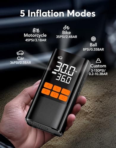 Cordless Portable Air Pump, 150PSI Fast Tire Inflator with Pressure Gauge, Compact Air Compressor for Car, Bike, Motorcycle, and Balls(Minimalist) - Thumbnail 3