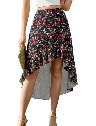 ANRILITA Womens Skirts 2026 Summer Spring Trendy Flowy Elastic Waist Asymmetrical Ruffle High Low Sexy Maxi Long Skirt with Pockets and Lining - Image 1