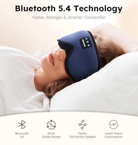 AHUIARGY Ice Silk Sleep Mask with Headphones, Sleep Headphones for Side Sleeper with 3D Cups, Bluetooth 5.4 Sleeping Eye Mask, Total Blackout Sleeping Headphones for Women Men(Navy) - Thumbnail 4
