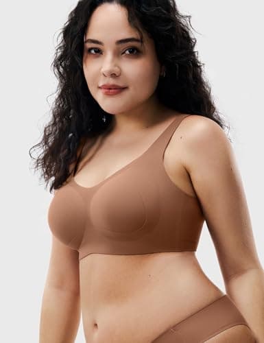 Lehoba Seamless Bras for Women, Wireless Supportive Bra Comfortable No Underwire Full Coverage Push Up Bra Chocolate - Thumbnail 2