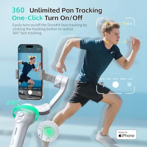 COMITOK Only for iPhone, MOGO [Apple MFi Certified] Gimbal Stabilizer for iPhone with Phone Clip & RGB Light, Support Selecting Tracking Target on Apple Watch & iOS26 Cameras for iPhone 16 15 Pro Max - Thumbnail 6