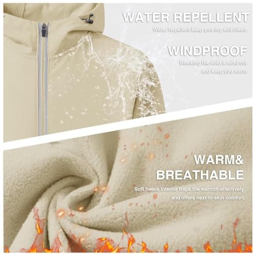 M MAELREG Men's Lightweight Softshell Jacket with Hood Fleece Lined Water Resistant Windbreaker Jacket for Hiking - Thumbnail 4