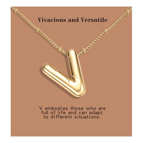 BOLAGTIER Bubble Letter Necklace Gold Plated Balloon Initial Chunky Bubble Alphabet Pendant Necklace Trendy Jewelry Gift for Women (V, Gold) - Image 1