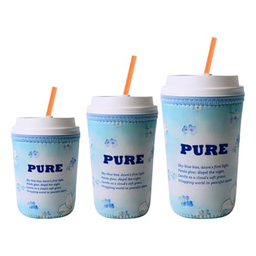 josake Iced Coffee Sleeve - Reusable Insulated Neoprene Cup Sleeve for Cold Drinks Keeps Drinks Cold & Hands Dry, Fit Most Standard Tumblers (Sky Lily, S/M/L 3-Pack)