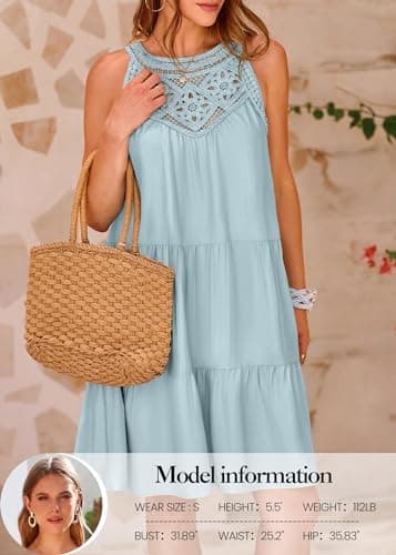 KIRUNDO Women Summer Halter Sundress 2026 Spring Casual Sleeveless Boho A Line Mini Beach Vacation Dress Cruise Resort Wear(Small, Mint Green) - Thumbnail 4