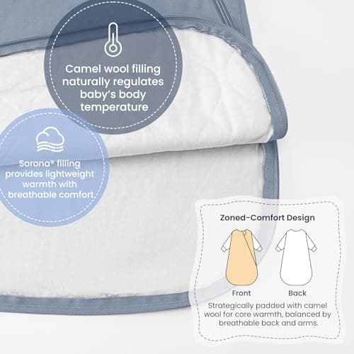 kaiya baby Baby Sleep Sack 18-36 Months 1.0 Tog Sleeveless Sleep Sack Organic Cotton, Regulating Camel Wool Blend Wearable Blanket for Infants 2-Way Zipper Quilted Sleeping Sacks,Gifts for Baby - Thumbnail 3