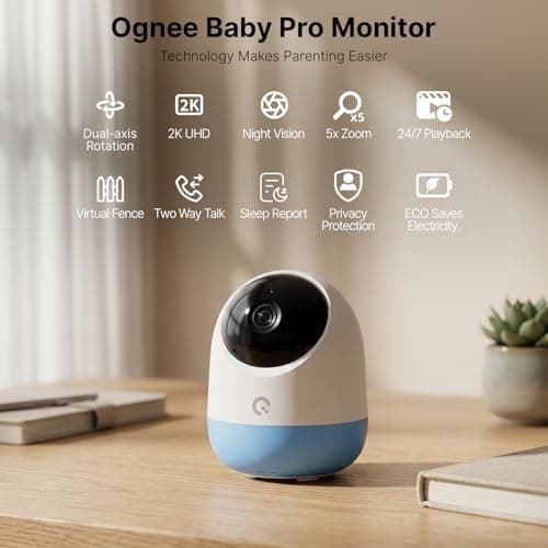 Ognee Baby Monitor with Camera and Audio, 5" IPS 2K Display, 6000mAh Battery, SD Card, Remote Pan-Tilt-Zoom, 2-Way Talk, No WiFi Needed, Night Vision, Safety Zone Alert, 24/7 Recording - Thumbnail 2
