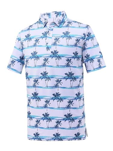Bnosio Mens Golf Shirt Moisture Wicking Quick-Dry Short Sleeve Casual Polo Shirts for Men Striped Coconut Tree Size M - Image 1