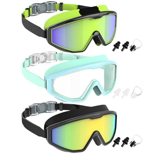 NSSIW Swim Goggles Swimming Kids-Goggles: Anti Fog No Leak with Nose Clip Earplugs for Girls Boys Youth 6-14 3 Pack - Image 1