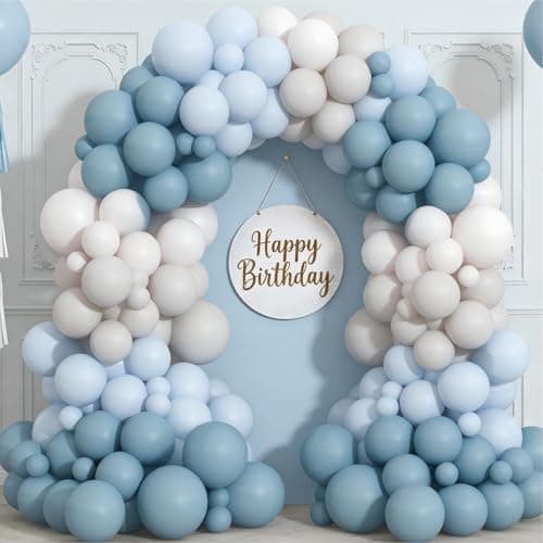 Dusty Blue Sand White Balloon Garland Arch Kit Light Blue White Balloons for Wedding Bridal Shower Gender Reveal Birthday Party Decorations - Thumbnail 4