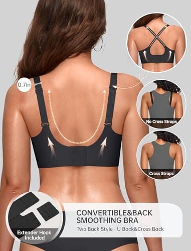 OEAK Womens Seamless Scalloped Bras No Underwire Push Up Full Coverage Anti Sagging Bra Comfortable Convertible Everyday Bra Black,L - Thumbnail 4