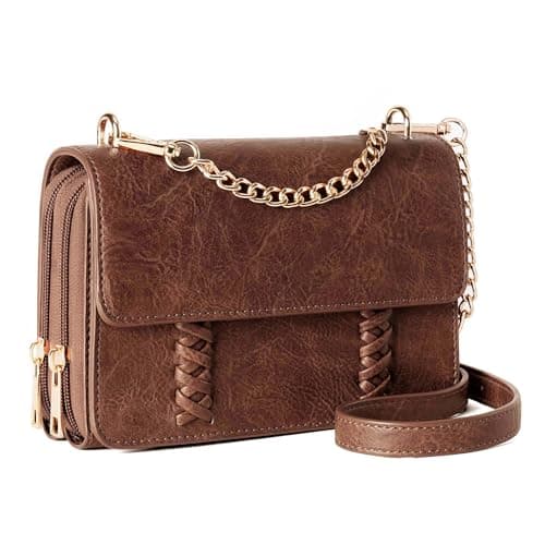 Goinsound Flap Crossbody Purse for Women Vegan Leather Wallet Small Vintage Shoulder Bag Classic Braided Crossbody Bag with Adjustable Strap, Brown - Image 1