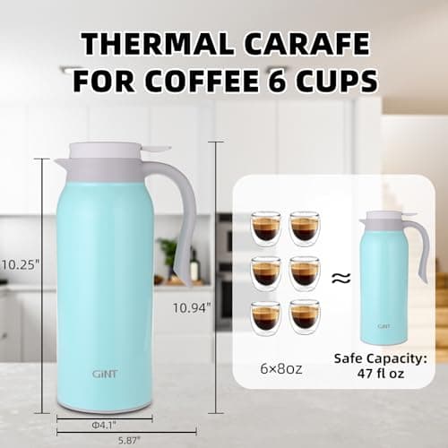 GiNT 51 Oz Stainless Steel Thermal Coffee Carafe, Double Walled Vacuum Insulated Flask, 12 Hour Heat Retention, 1.5 Liter Tea, Water, and Coffee Dispenser (Upgraded version Blue) - Thumbnail 3
