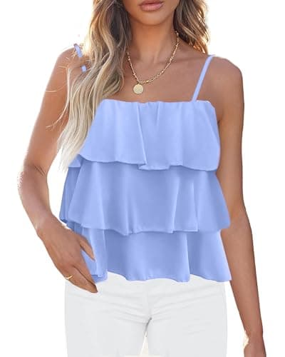 KIRUNDO Spaghetti Strap Ruffle Babydoll Peplum Tank Tops for Women 2026 Summer Cute Flowy Beach Vacation Cruise Outfits(Light Blue, X-Large) - Image 1