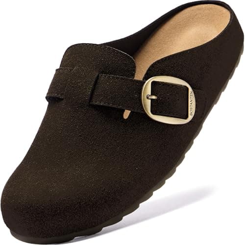 BOSTANTEN Clogs for Women Wide Width Comfortable Suede Mules with Soft Footbed and Arch Support, Cute Slip On Potato Shoes Coffee - Image 1