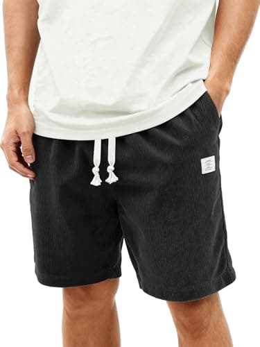 HOTake Mens Corduroy Shorts Casual 7 Inch Black Shorts for Men Drawstring Summer Beach Loose Fit - Image 1