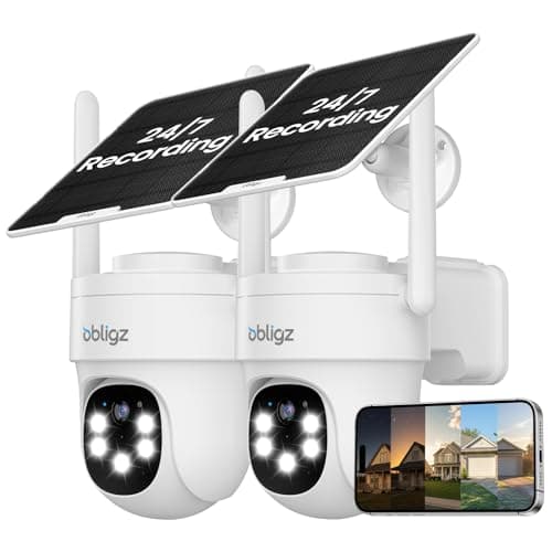 obligz Solar Camera Security Outdoor - AOV 24/7 Recording Security Cameras Wireless Outdoor with 360° View, Human Auto Tracking, 2K Night Vision, Compatible with Alexa/Google Assistant (2 Pack) - Image 1