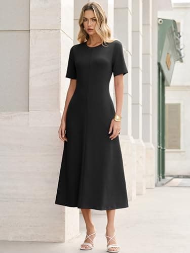 ANRABESS Womens Summer Maxi Dresses Casual Short Sleeve Elegant Classy Vintage 2026 Spring Flowy Cocktail Dress 80s Outfit Black Small - Thumbnail 4