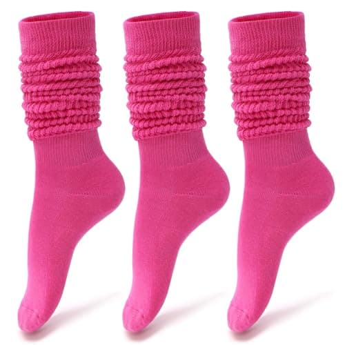 WANDER Womens Pink Slouch Socks, 3 Pairs 80s 90s Cotton Scrunch Socks, Girls Lightweight Athleitc Socks, Size 5-11 - Image 1