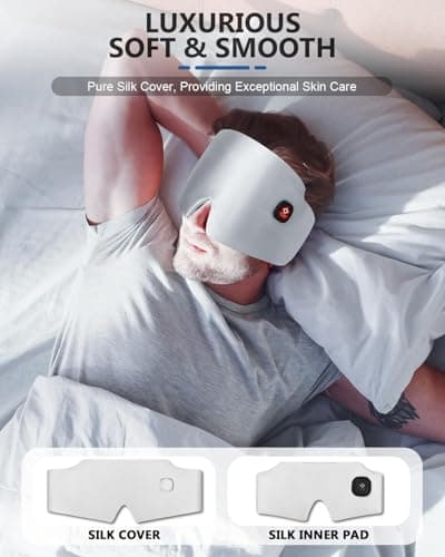 Silk Heated Eye Mask, 2000mAh Large Size Cordless Sleep Mask Warm Eye Compresses Electric Eye Heating Pad for Stye Blepharitis Dry Eyes Sinus Migraine Gifts for Men Woman (White) - Thumbnail 3