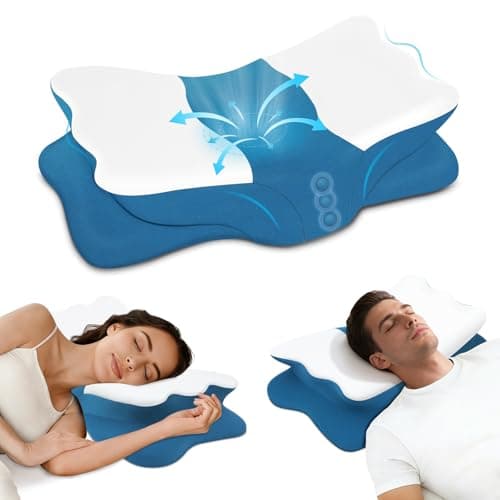 Cervical Neck Pillow for Sleeping - Ergonomic Pillow for Neck Pain Relief - Memory Foam Pillows with Cooling Pillowcase, Orthopedic Contour Neck Support Pillow for Side, Back and Stomach Sleepers - Image 1