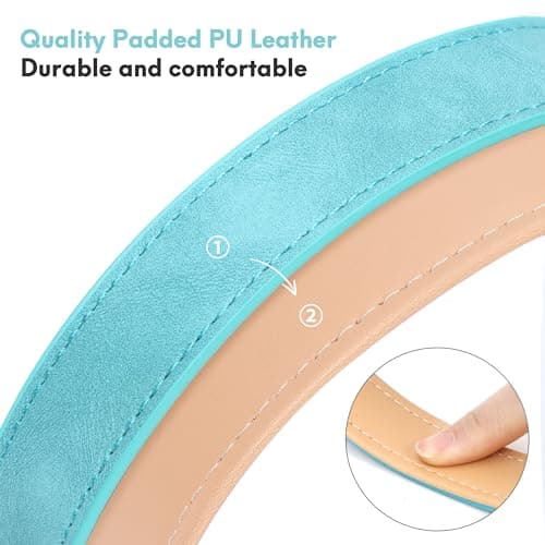 Jumpress Leather Dog Collar for Small Dogs, Soft Padded Dog Leather Collar with Heavy Duty Gold Buckle, Durable & Comfortable, Teal Blue, S - Thumbnail 6