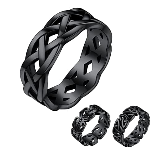 Bestyle Celtic Knot Band Rings for Men Women, Stainless Steel Irish Finger Ring Viking Wedding Bands Jewelry Gift Wedding Promise (14-Rhodium Black-Style02) - Image 1